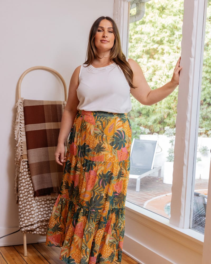 Lana Papaya Print Maxi Skirt N544 Papaya